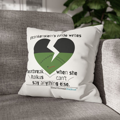 Frankenstein's Bride Writes Heartbreak Haikus - Faux Suede Square Pillowcase (in Snow White)