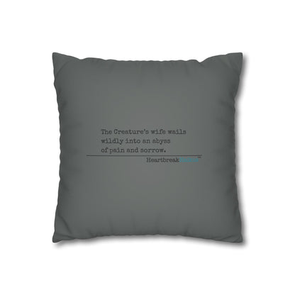 The Creature's Wife Wails Frankenstein Haiku - Faux Suede Square Pillowcase (in Moody Grey) - Frankenstein 2025 Makeover