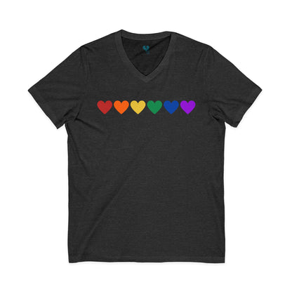 Rainbow Hearts - Jersey Short Sleeve V-Neck Tee