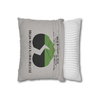 Frankenstein's Bride Writes Heartbreak Haikus - Faux Suede Square Pillowcase (in light grey)
