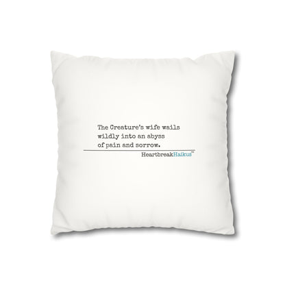 The Creature's Wife Wails Frankenstein Haiku - Faux Suede Square Pillowcase (in Snow White)