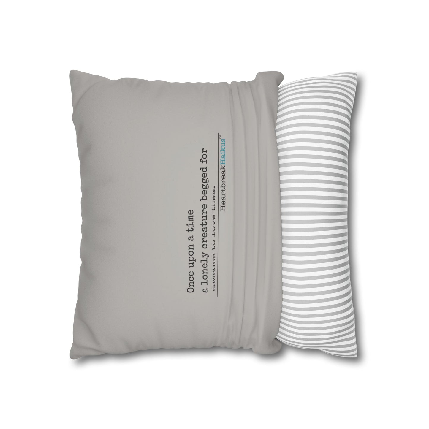 A Lonely Creature Begged Frankenstein Haiku - Faux Suede Square Pillowcase (in Light Grey)