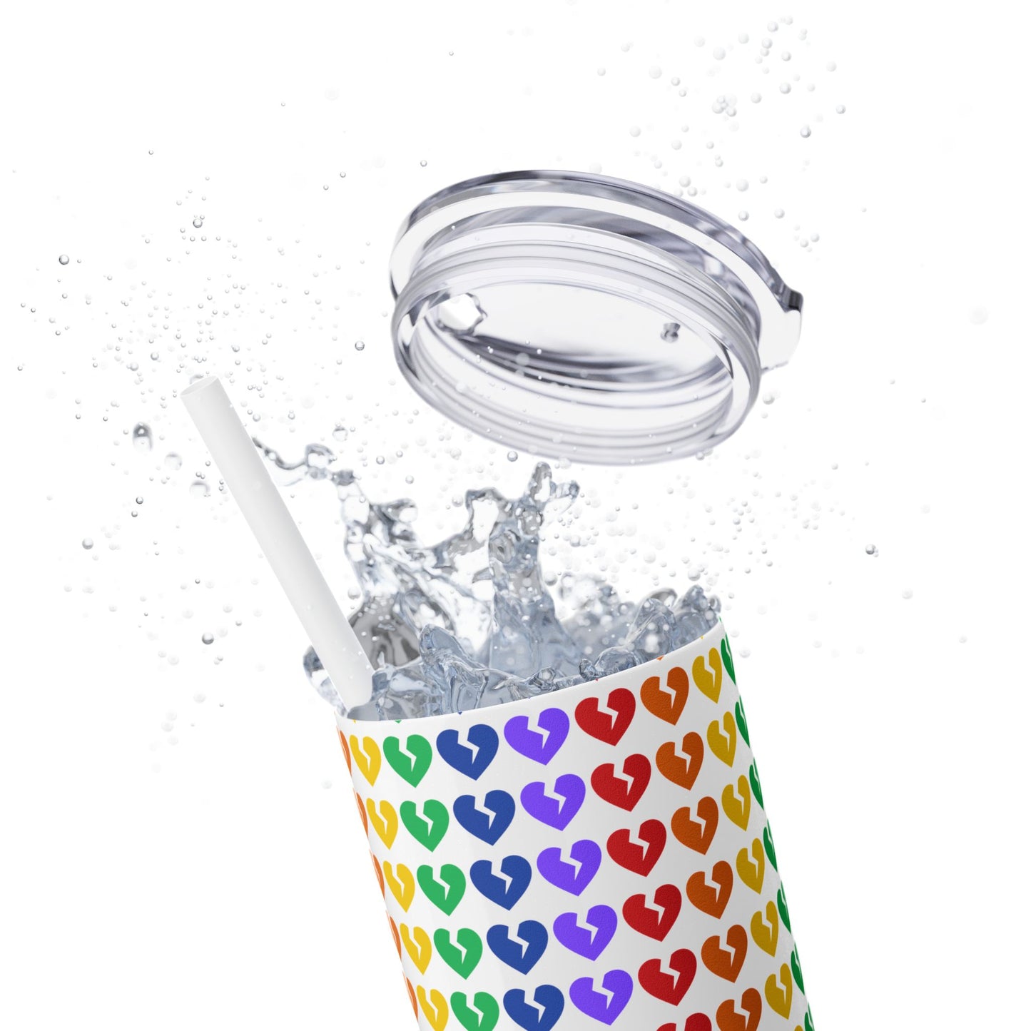 Only Hearts - Skinny Tumbler with Eco-Friendly, Reusable, Matching Straw, 20oz (Rainbow Heartbreak Collection)