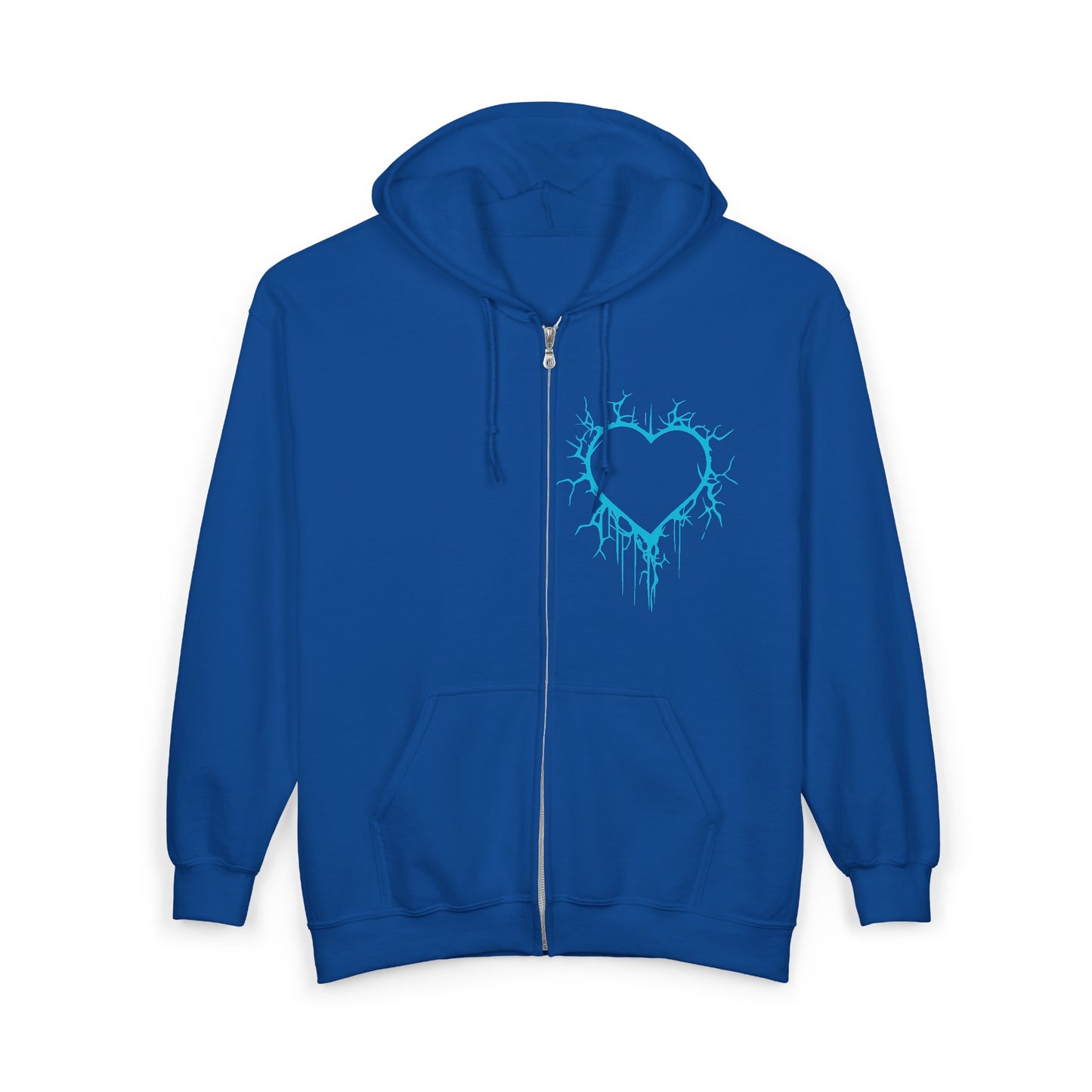 Lightning-Cracked Hollow Heart Zip Hoodie (in Electric Blue) - (The Only Hearts Collection)