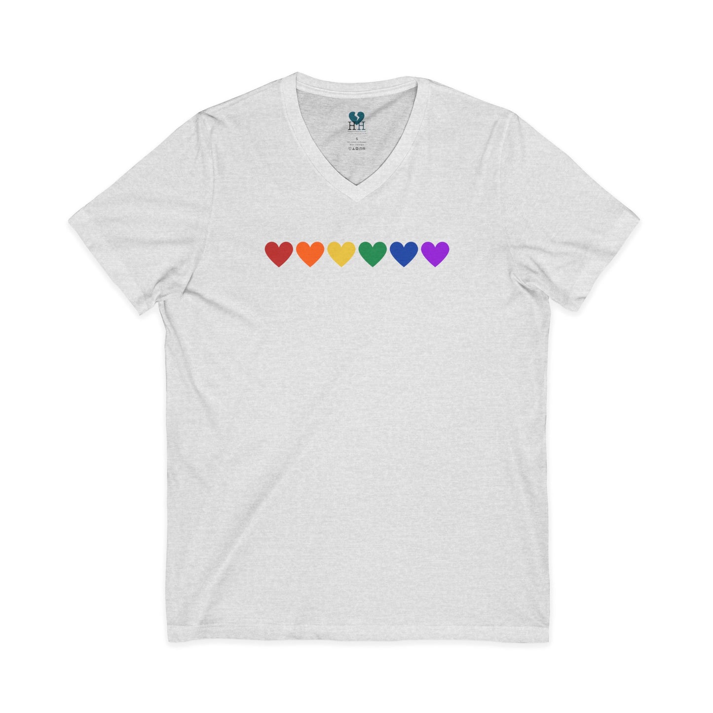 Rainbow Hearts - Jersey Short Sleeve V-Neck Tee