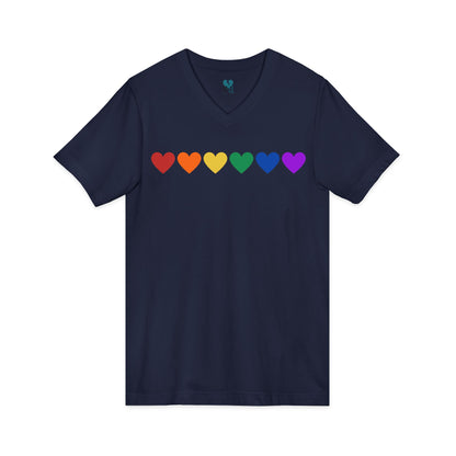 Rainbow Hearts - Jersey Short Sleeve V-Neck Tee