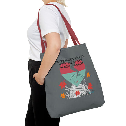 The Creature's Wife Wails Wildly Frankenstein Haiku - Tote Bag (dual-sided print in Slate Grey) - Frankenstein 2025 Makeover