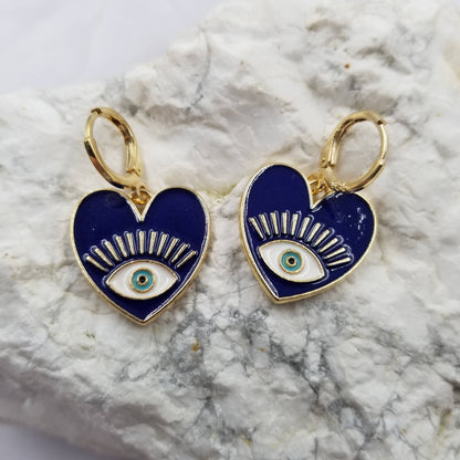 Heart-Shaped Evil Eye Earrings