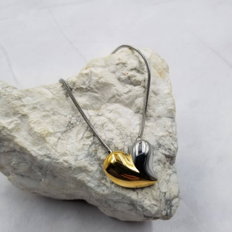 Mixed Metal Gold & Silver Heart Pendant Necklace