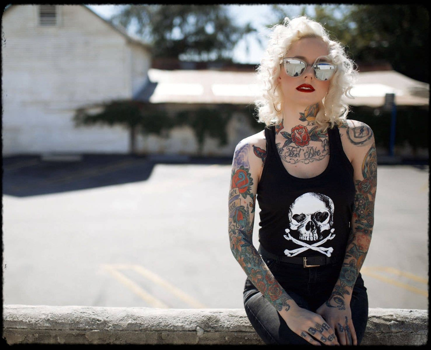 Heart-Shaped Sockets Skull and Bones Women's Racer Back Tank