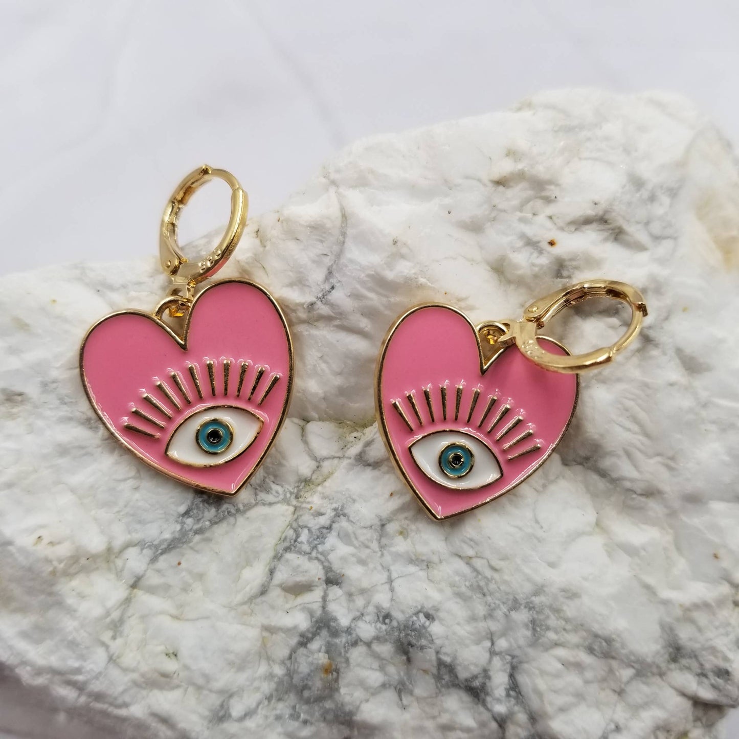 Heart-Shaped Evil Eye Earrings