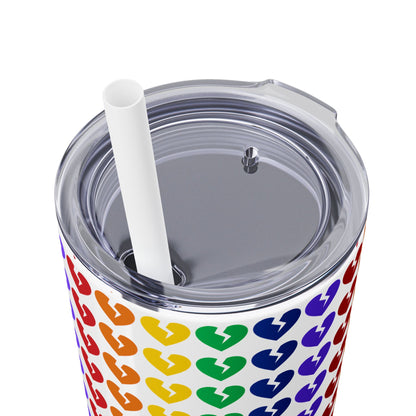Only Hearts - Skinny Tumbler with Eco-Friendly, Reusable, Matching Straw, 20oz (Rainbow Heartbreak Collection)