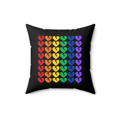 Rainbow Broken Hearts (on Midnight Black) - Faux Suede Square Pillow (Only Hearts Collection)