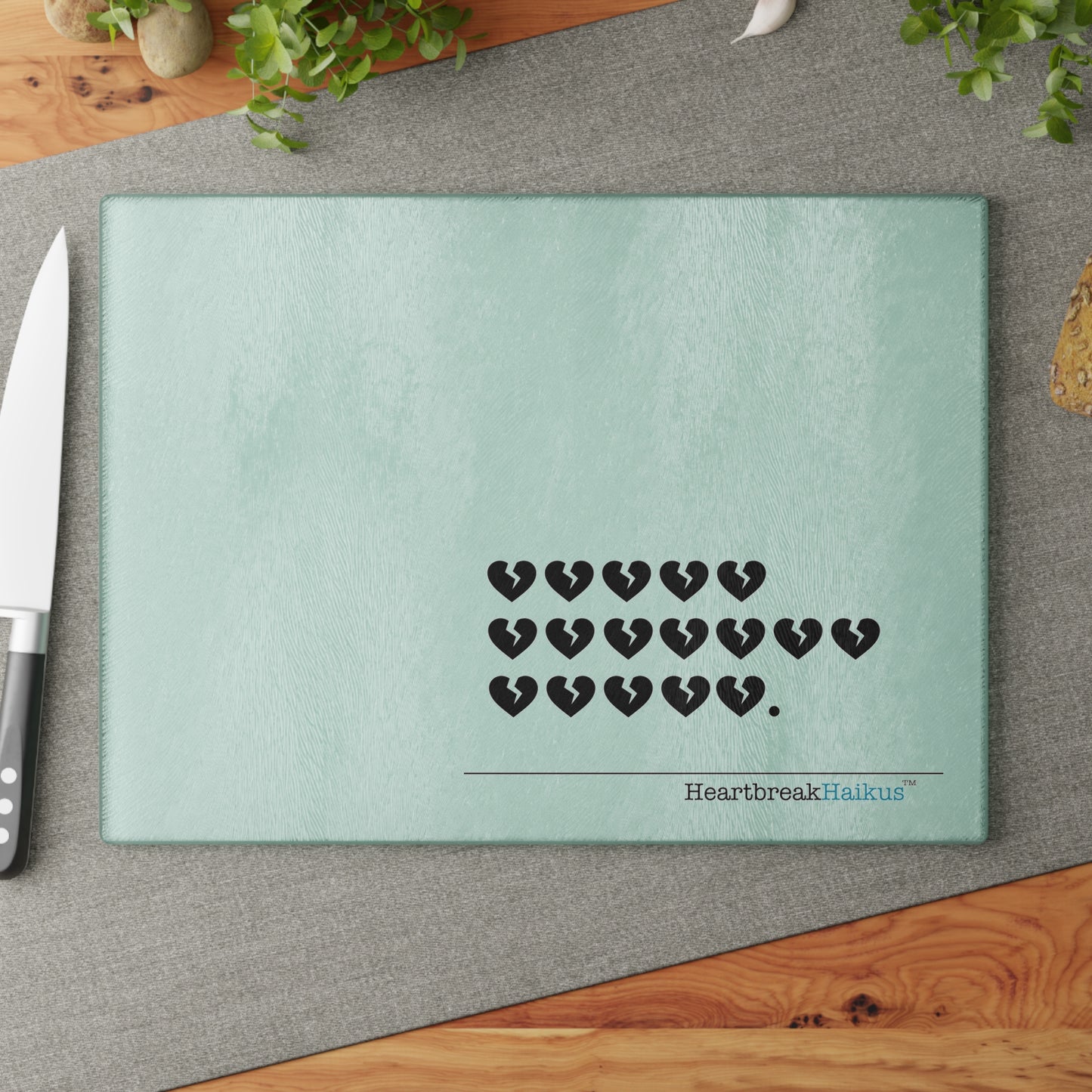 Hieroglyph Heartbreak Haiku Glass Cutting/Charcuterie/Serving Board