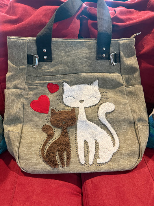 Lovely Cats With Faux Fur And Studs Tote Bag