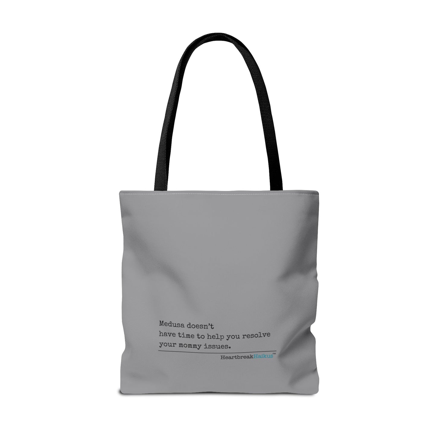 Medusa and Your Mommy Haiku - Tote Bag (Dual-sided print in Stone Grey)