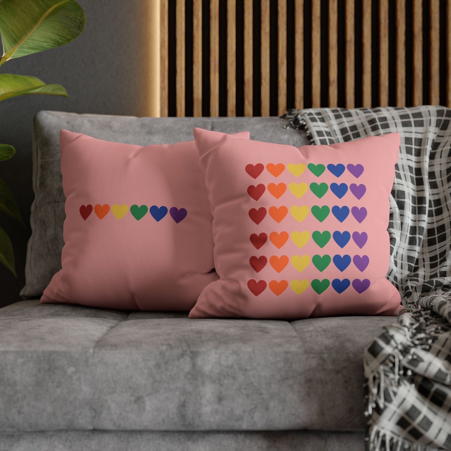 Rainbow Hearts on Pink - Faux Suede Square Pillowcase (Only Hearts Collection)