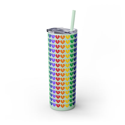 Only Hearts - Skinny Tumbler with Eco-Friendly, Reusable, Matching Straw, 20oz (Rainbow Heartbreak Collection)