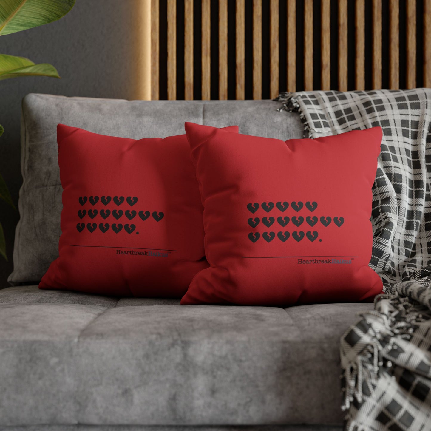 Hieroglyph Heartbreak Haiku - Faux Suede Square Pillowcase (in Crimson Red)