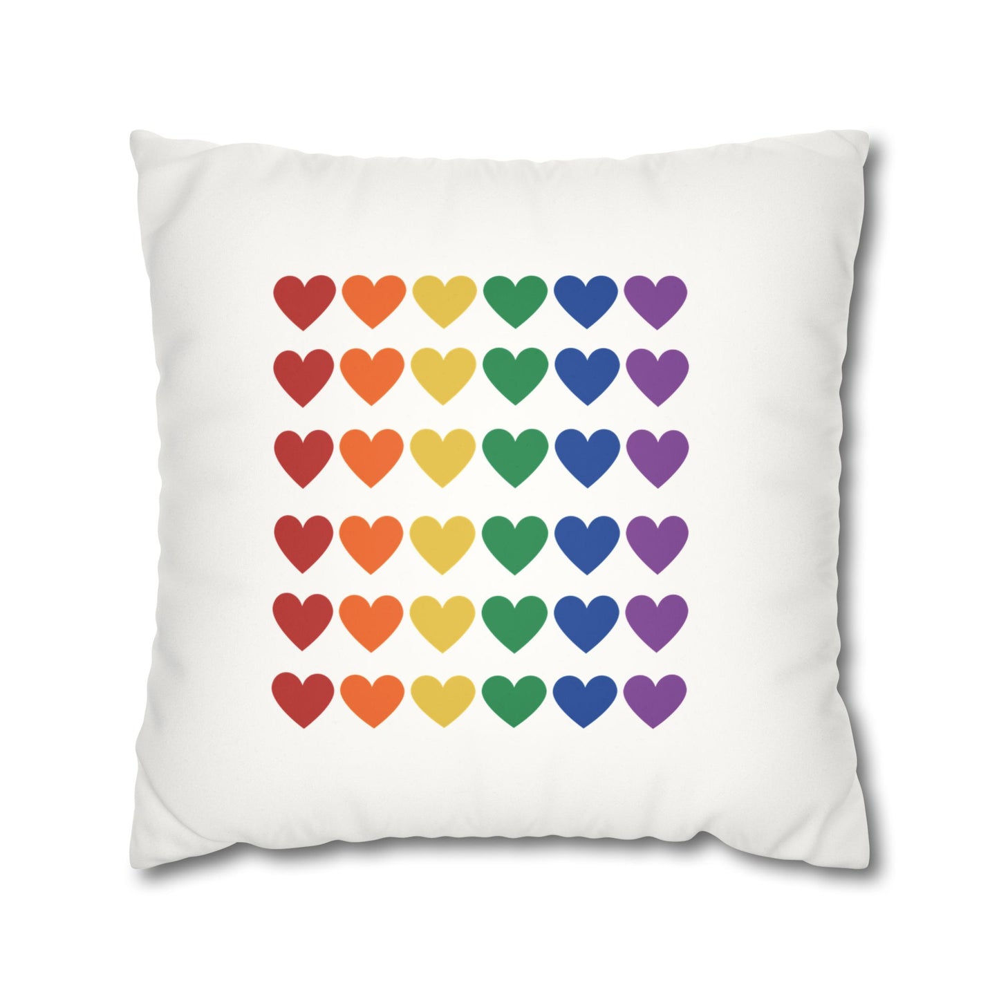 Rainbow Hearts on White - Faux Suede Square Pillowcase (Only Hearts Collection)