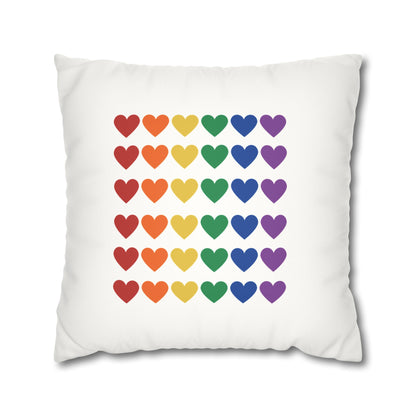 Rainbow Hearts on White - Faux Suede Square Pillowcase (Only Hearts Collection)