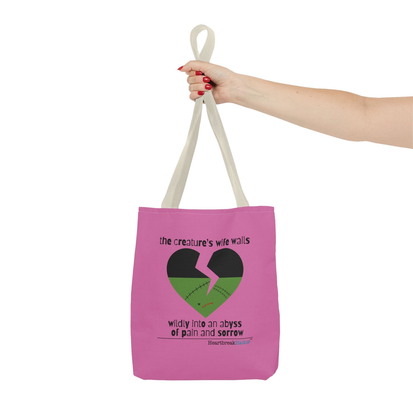 The Creature's Wife Wails Wildly Frankenstein Haiku - Tote Bag (dual-sided print in Candy Pink)