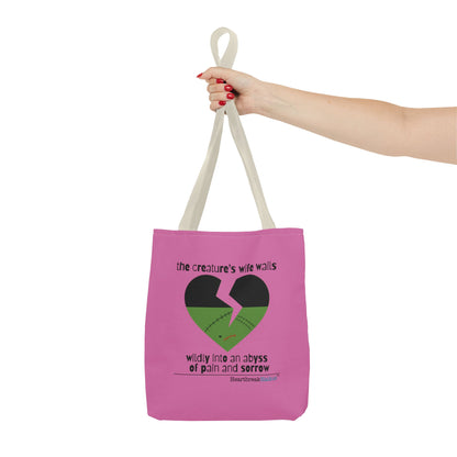 The Creature's Wife Wails Wildly Frankenstein Haiku - Tote Bag (dual-sided print in Candy Pink)