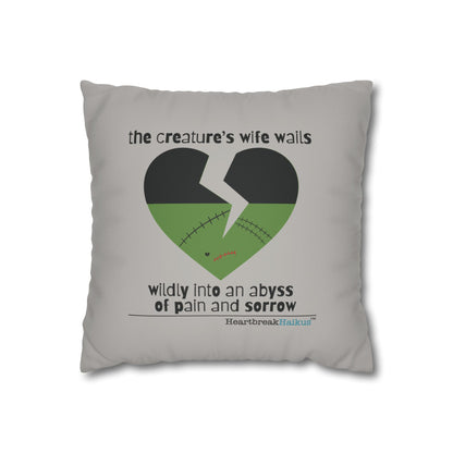 The Creature's Wife Wails Frankenstein Haiku - Faux Suede Square Pillowcase (in light grey)