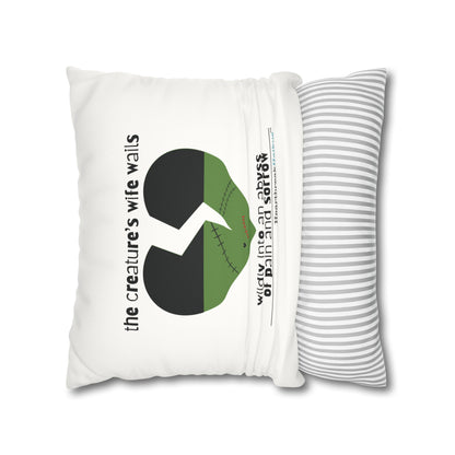 The Creature's Wife Wails Frankenstein Haiku - Faux Suede Square Pillowcase (in Snow White)