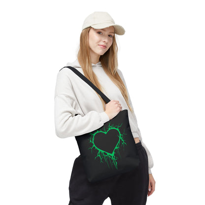 Lightning-Cracked Heart Tote Bag (in Electric Wicked Green) - (The Only Hearts Collection)