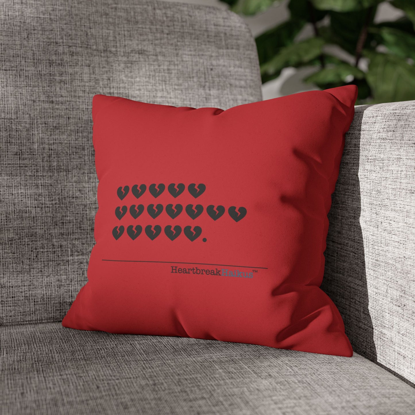 Hieroglyph Heartbreak Haiku - Faux Suede Square Pillowcase (in Crimson Red)