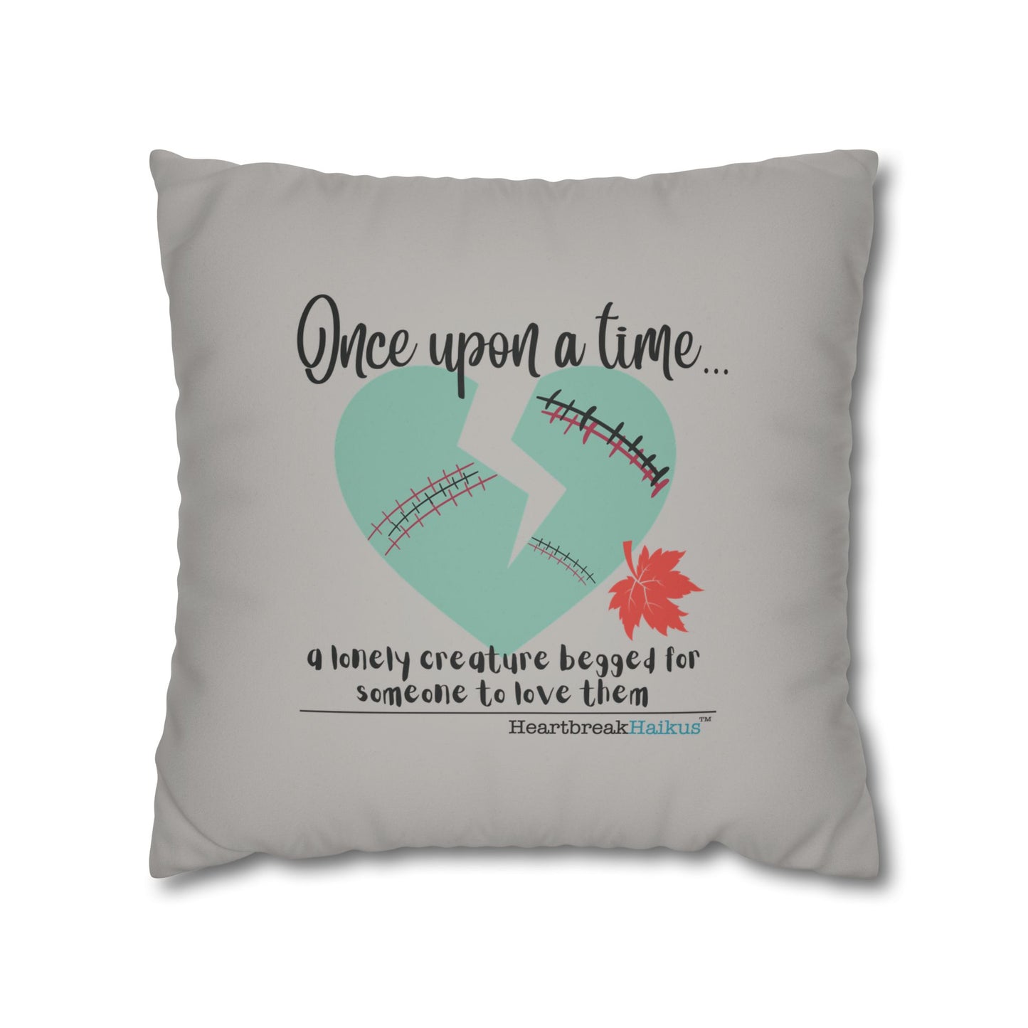 A Lonely Creature Begged Frankenstein Haiku - Faux Suede Square Pillowcase (in Light Grey) (Frankenstein 2025 Makeover)