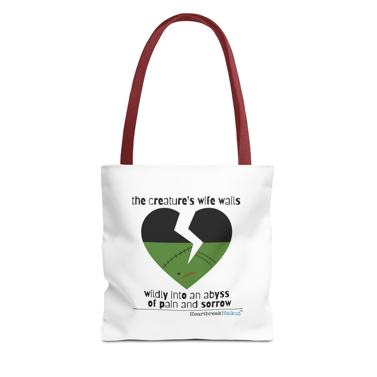 The Creature's Wife Wails Wildly Frankenstein Haiku - Tote Bag (Dual-sided print in Snow White)