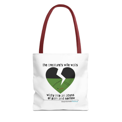 The Creature's Wife Wails Wildly Frankenstein Haiku - Tote Bag (Dual-sided print in Snow White)