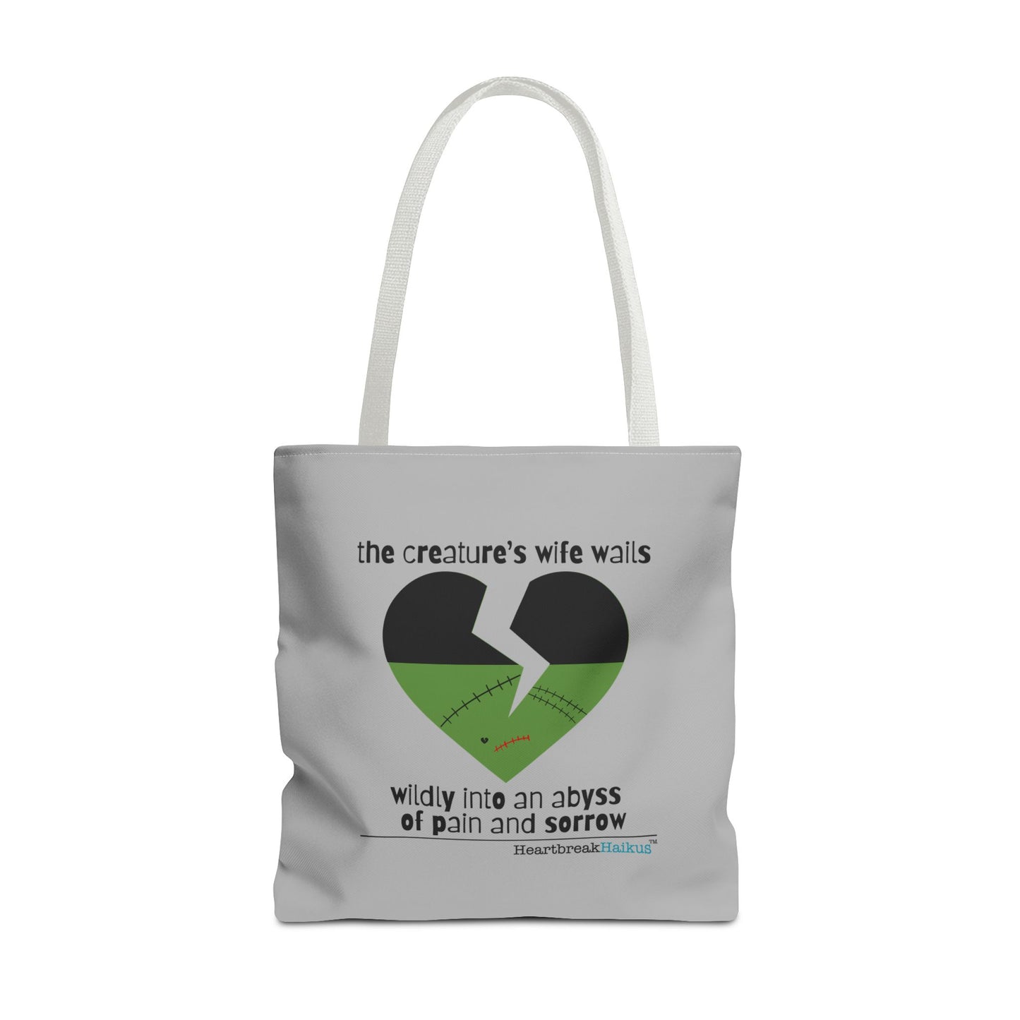 The Creature's Wife Wails Wildly Frankenstein Haiku - Tote Bag (dual-sided print in light grey)