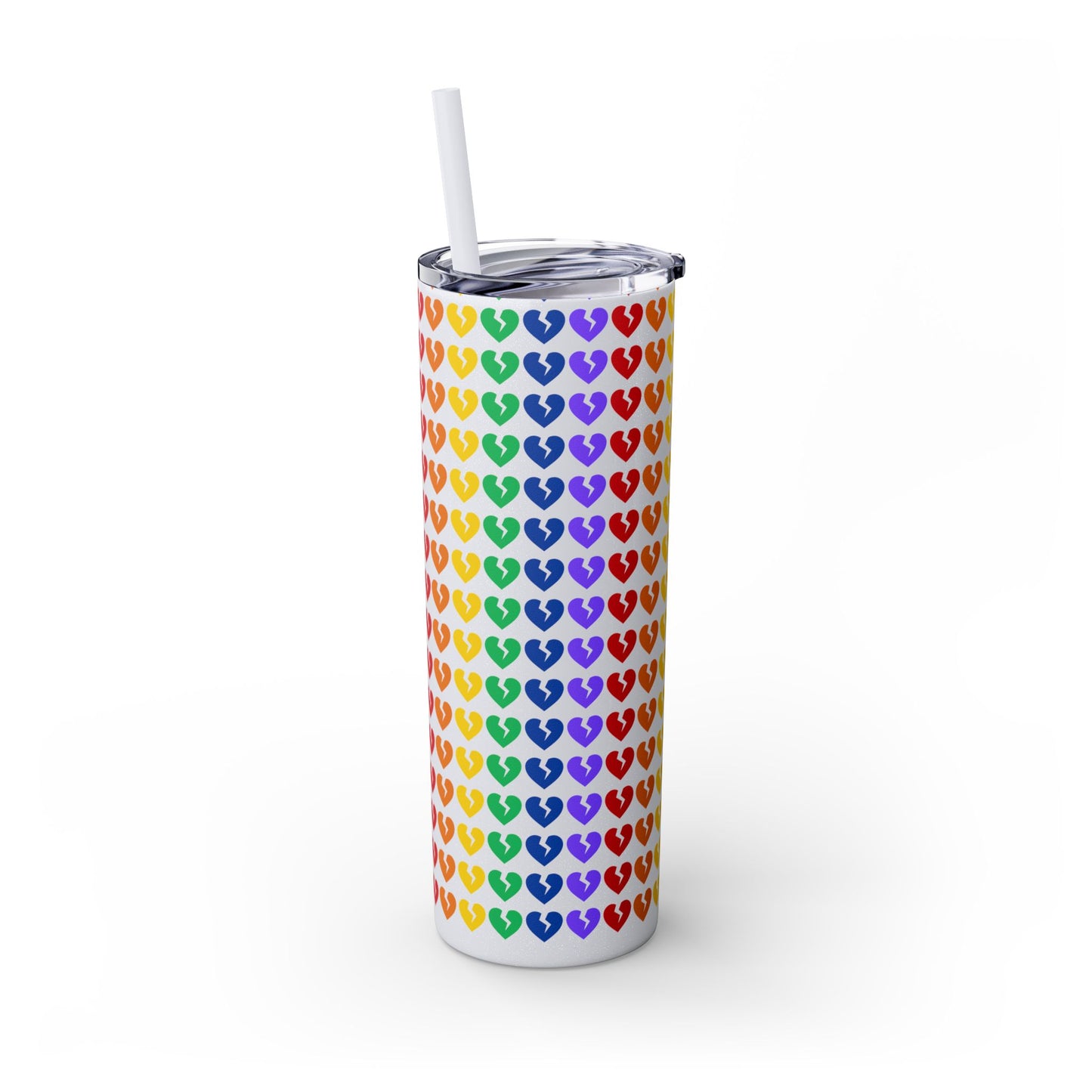 Only Hearts - Skinny Tumbler with Eco-Friendly, Reusable, Matching Straw, 20oz (Rainbow Heartbreak Collection)