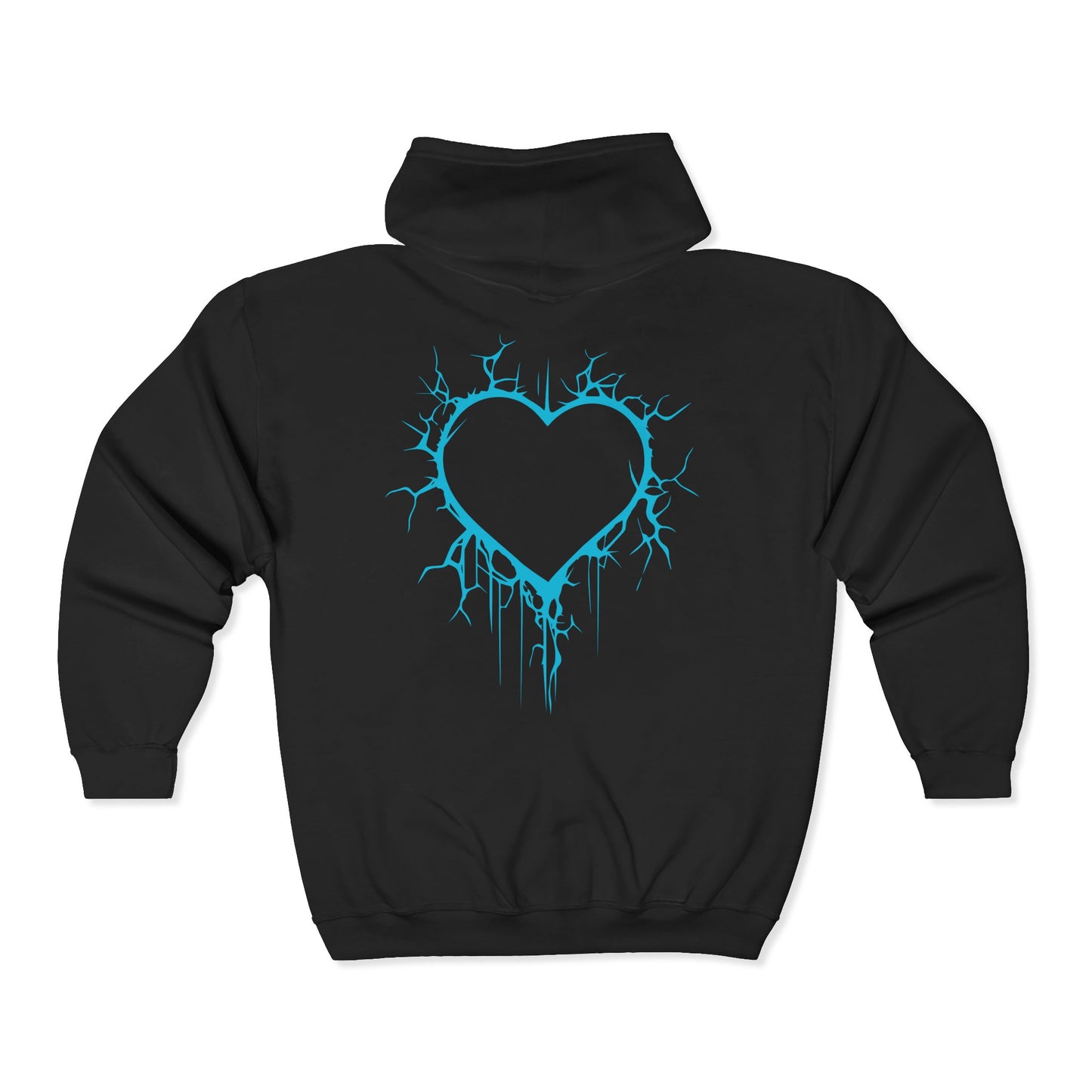 Lightning-Cracked Hollow Heart Zip Hoodie (in Electric Blue) - (The Only Hearts Collection)