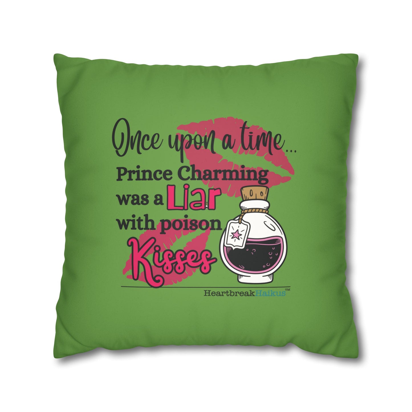 Prince Charming's Poison Kisses - Faux Suede Square Pillowcase (in Wicked Green)