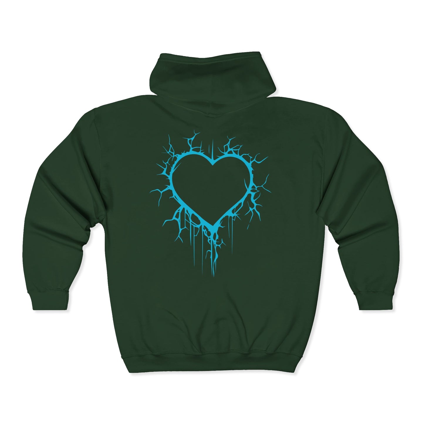 Lightning-Cracked Hollow Heart Zip Hoodie (in Electric Blue) - (The Only Hearts Collection)