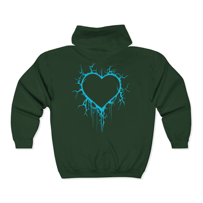 Lightning-Cracked Hollow Heart Zip Hoodie (in Electric Blue) - (The Only Hearts Collection)
