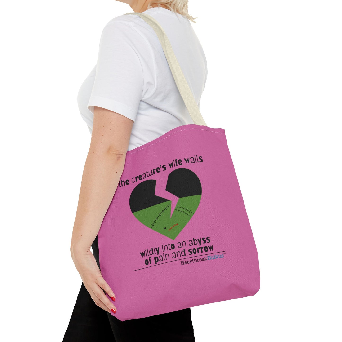 The Creature's Wife Wails Wildly Frankenstein Haiku - Tote Bag (dual-sided print in Candy Pink)