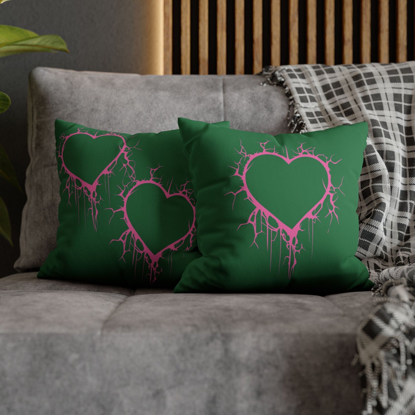Lightning-Cracked Heart - Faux Suede Square Pillowcase (in Wicked Green and Electric Pink)