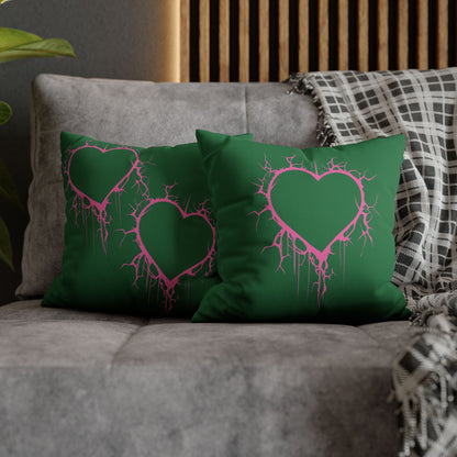 Lightning-Cracked Heart - Faux Suede Square Pillowcase (in Wicked Green and Electric Pink)