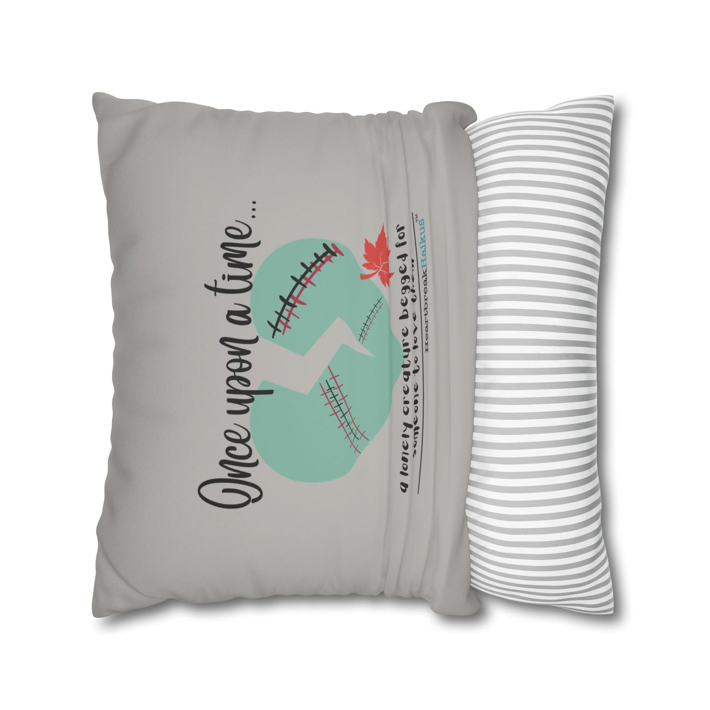 A Lonely Creature Begged Frankenstein Haiku - Faux Suede Square Pillowcase (in Light Grey) (Frankenstein 2025 Makeover)