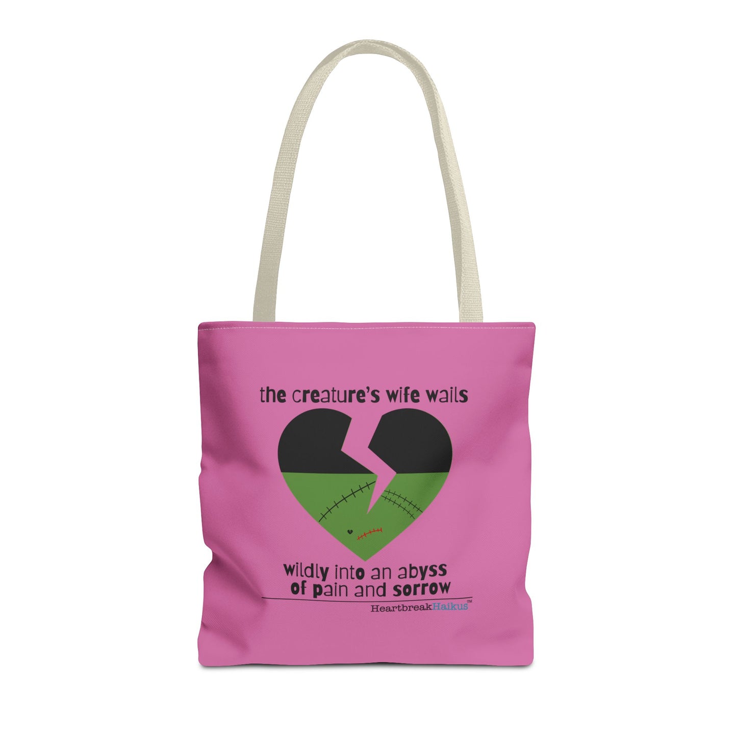 The Creature's Wife Wails Wildly Frankenstein Haiku - Tote Bag (dual-sided print in Candy Pink)