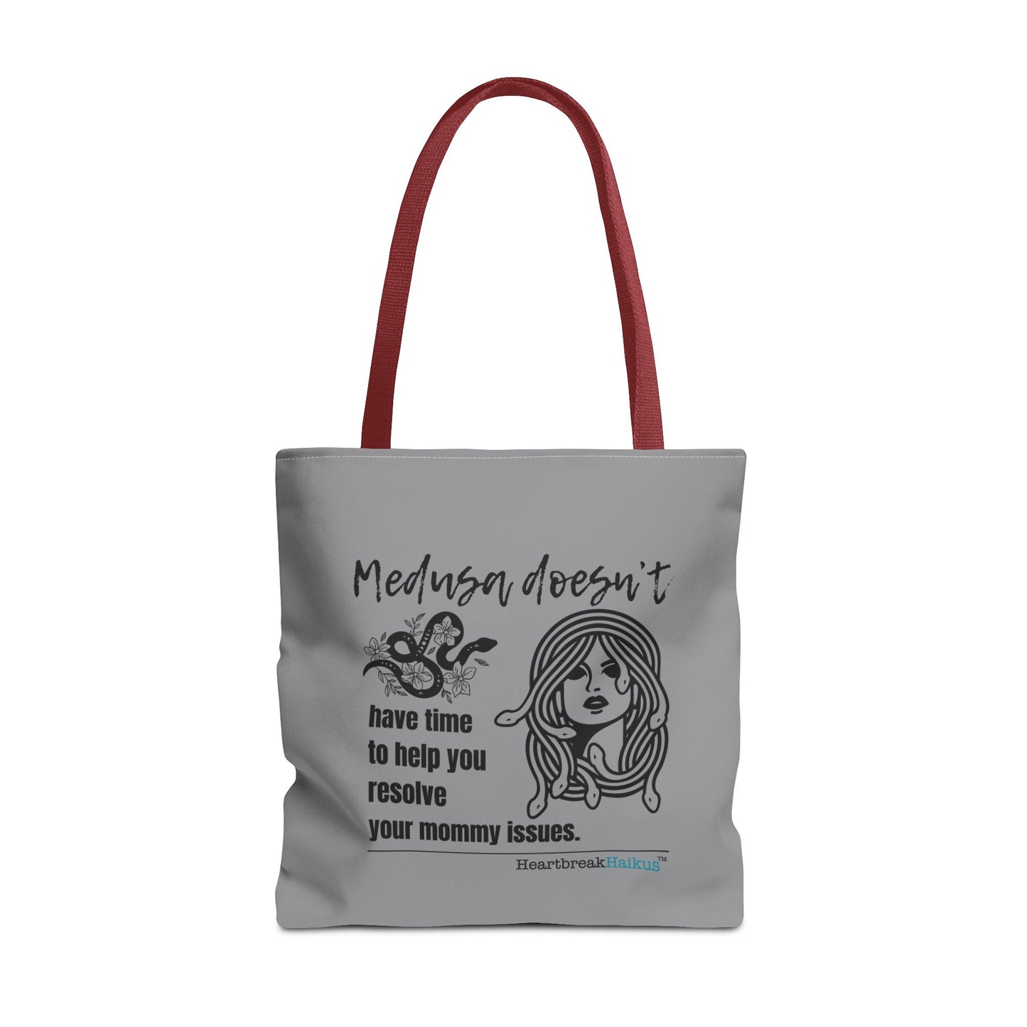 Medusa and Your Mommy Haiku - Tote Bag (Dual-sided print in Stone Grey)