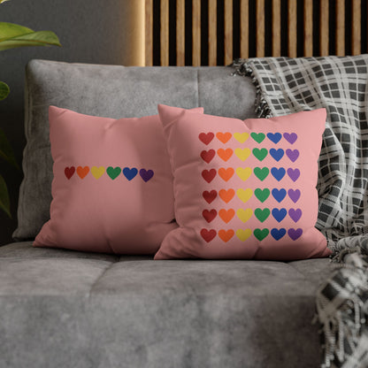 Rainbow Hearts on Pink - Faux Suede Square Pillowcase (Only Hearts Collection)