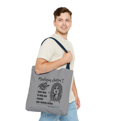 Medusa and Your Mommy Haiku - Tote Bag (Dual-sided print in Stone Grey)