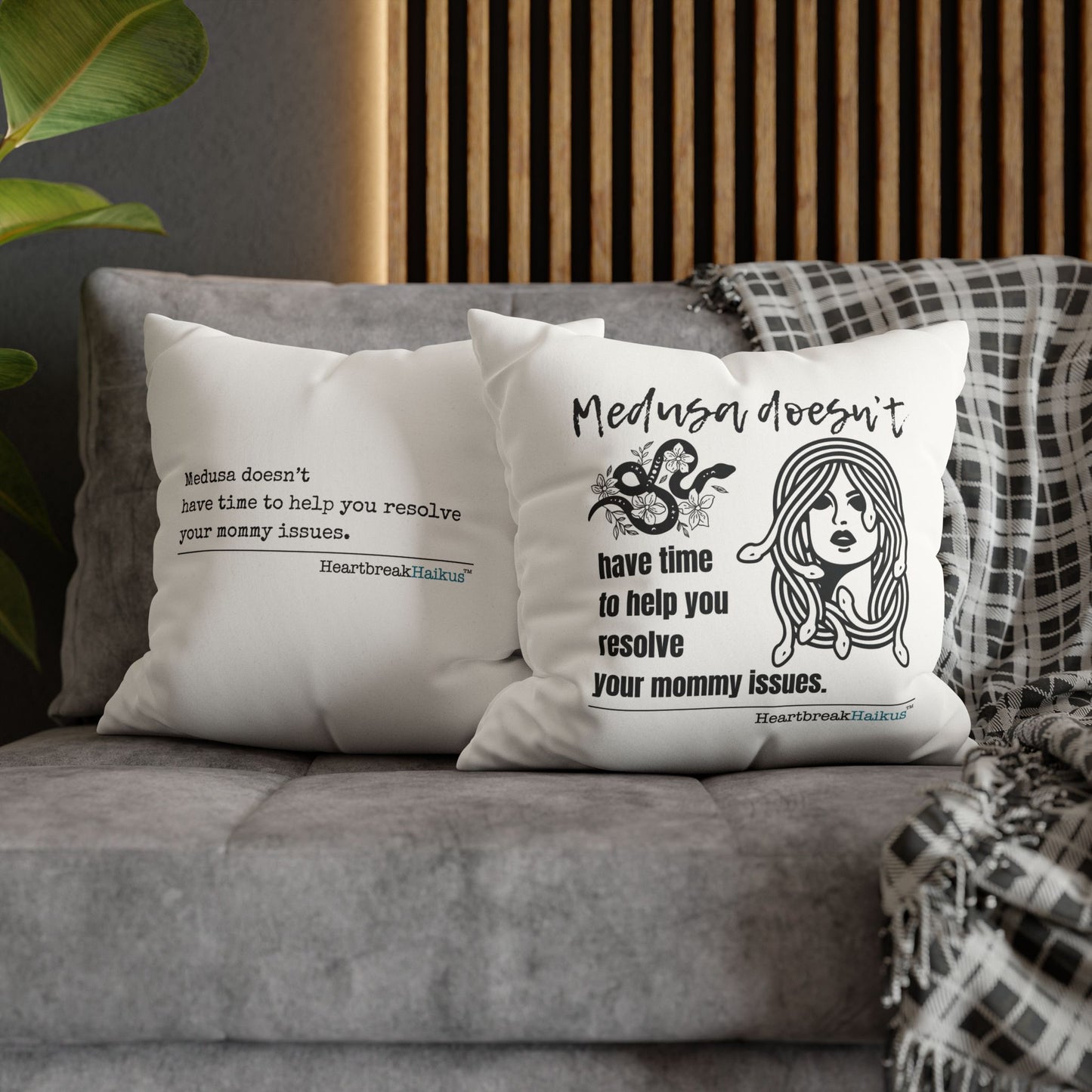 Medusa and Your Mommy Haiku - Faux Suede Square Pillowcase