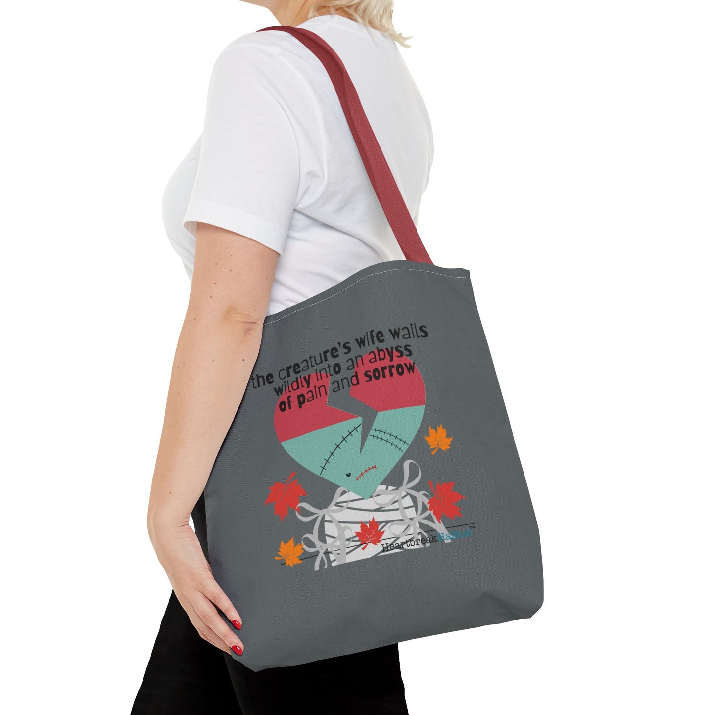 The Creature's Wife Wails Wildly Frankenstein Haiku - Tote Bag (dual-sided print in Slate Grey) - Frankenstein 2025 Makeover
